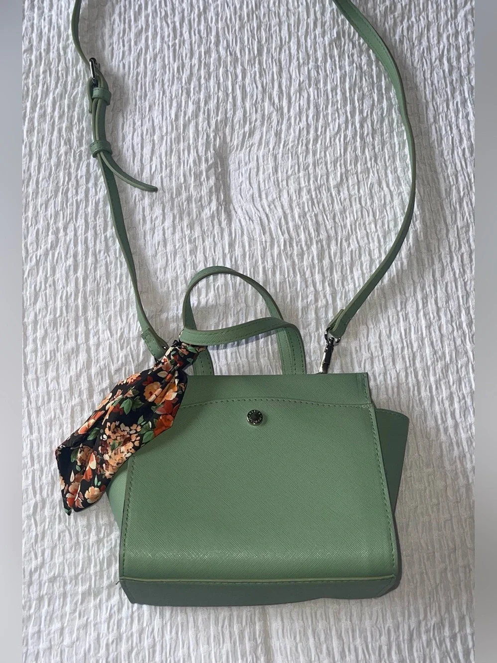Michael Kors Mint Green Structured Satchel with Floral Scarf